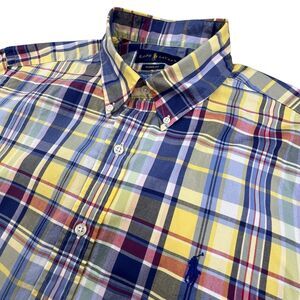 Polo Ralph Lauren Shirt Men L Madras Plaid Oxford Cotton Preppy OCBD Designer
